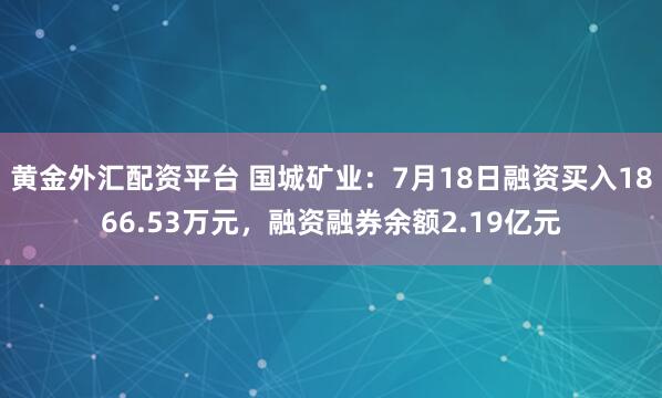 黄金外汇配资平台 国城矿业：7月18日融资买入1866.53万元，融资融券余额2.19亿元
