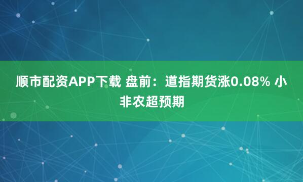 顺市配资APP下载 盘前：道指期货涨0.08% 小非农超预期